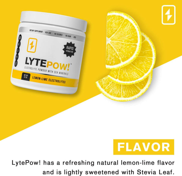 Lytepow Electrolytes Powder with Sea Minerals - Lemon-Lime Hydration Supplement - 90 Servings - Non-Gmo, No Calories, or Sugar - Delicious Keto Replenishment Drink Mix - Perfect for Exercising