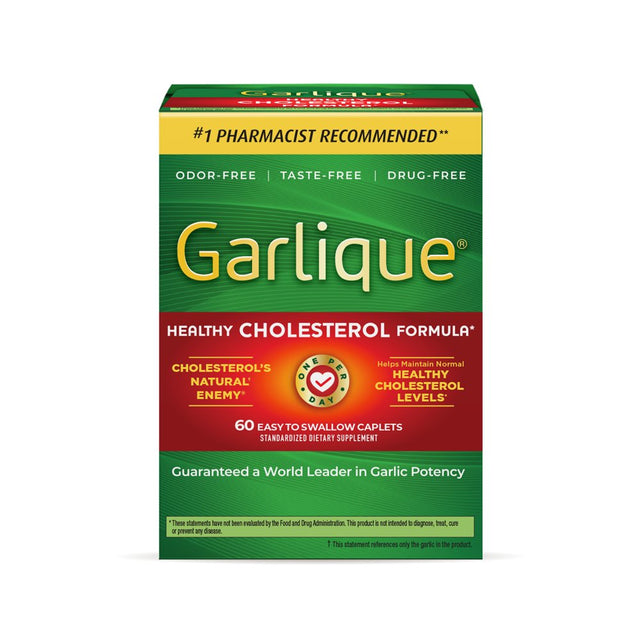 Garlique Healthy Cholesterol Supplement, Odor Free Garlic, 5000 Mcg Allicin, White Caplets 60 Ct