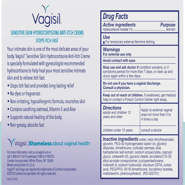 Vagisil Anti-Itch Vaginal Cream, Maximum Strength, Sensitive Skin, 1 Oz.