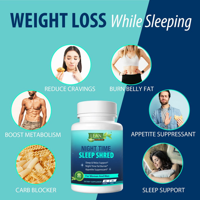 Night Time Sleep Shred Fast Fat Burner, Weight Loss Aid Pill, Appetite Suppressant Carb Blocker Metabolism Booster Support Supplement for Women Men with Melatonin White Kidney Bean Ashwagandha 60 Caps