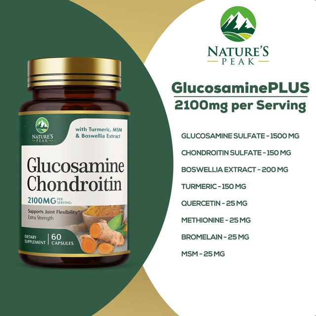 Glucosamine Chondroitin MSM Turmeric Boswellia - Triple Strength Joint Support Supplement - Support for Occasional Discomfort of Back, Knees, & Hands - Mobility Support for Women & Men - 60 Capsules