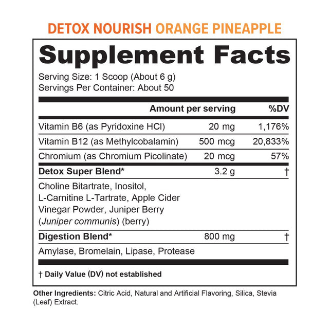 Detox Nourish Detox Cleanse Weight Loss Powder: Natural Digestive Enzyme Supplement with Apple Cider Vinegar to Support Healthy Weight Loss for Women and Men and Bloating Relief, Orange Pineapple, 50