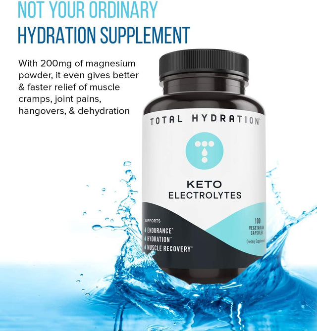 Keto Electrolyte (100Ct) Electrolyte Pills for Endurance, Hydration, Rejuvenation, Vegan-Friendly Electrolyte with Magnesium, Calcium, Sodium, Potassium, Chloride