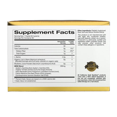 California Gold Nutrition MEM Food, Memory & Cognitive Support, 60 Packets, 0.3 Oz (8.5 G) Each