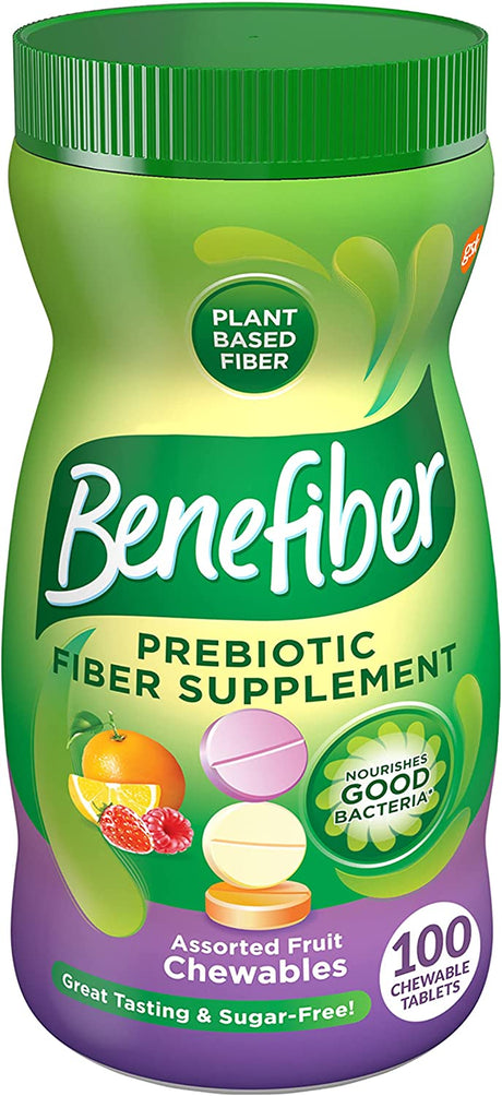 Benefiber Chewable Prebiotic Fiber Supplement Tablets for Digestive Health, Assorted Fruit Flavors - 100 Count