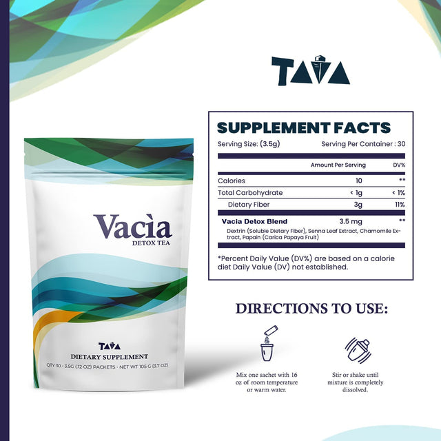 Vacia Detox Tea Supplement, Boosts Energy, Supports Joint Mobility and Immune System, Contains 30 Packets (3.5G per Pack)