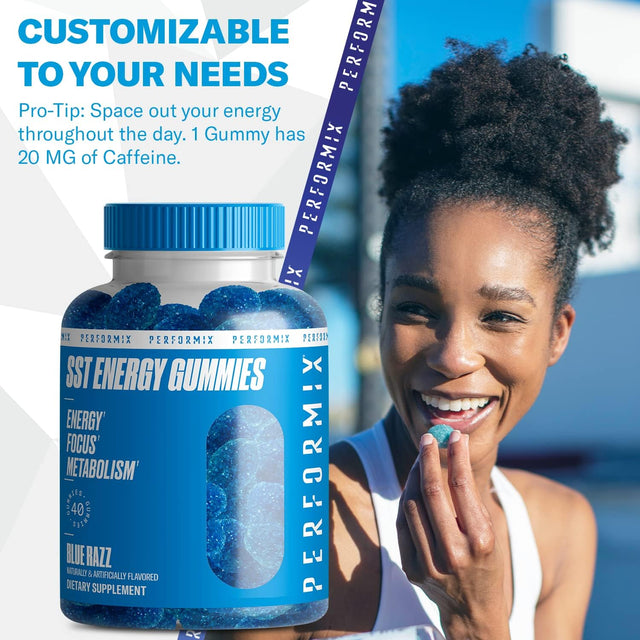 PERFORMIX SST Energy Gummies - Blue Razz, 40 Gummies - Bite-Size Gummy - Energy, Focus, and Metabolism Dietary Supplement - 100Mg of Caffeine (For 5 Gummies)