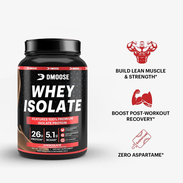 Dmoose Whey Isolate Protein Powder I 26 G Protein I 5.1G BCAAS I Gluten Free I Helps Maintain Muscle Mass & Decrease Recovery Time I Chocolate & Vanilla I 30 Servings