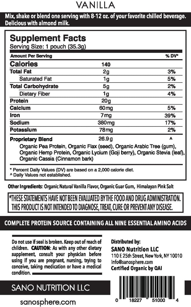 Organic Vanilla Bean Plant Based Protein Powder, Vegan, Keto Friendly, Low Net Carbs, Non Dairy, Gluten Free, Sugar Free, Lactose Free, Soy Free, Non-Gmo, 28 Single Serving Packets