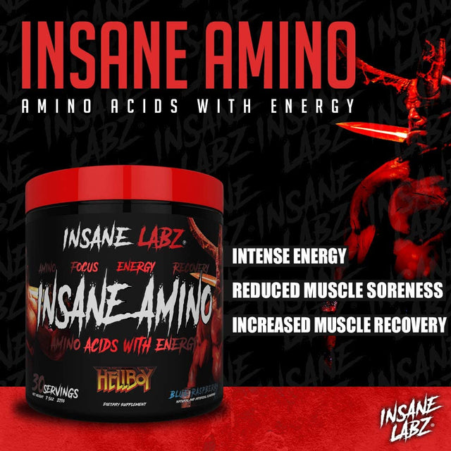 Insane Labz Hellboy Bundle, Psychotic Hellboy Pre Workout and Insane Amino BCAA, Increase Muscle Mass, Strength, Focus and Recovery Time, Blue Raspberry