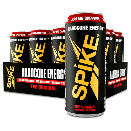 Spike Hardcore Energy Drink Original Flavor - 350 Mg Caffeine, 800 Mg Beta-Alanine, 1000 Mcg Vitamin B12 - Sugar Free, Almost Zero Calories - Pre-Workout Brain Booster - 16 Oz (Pack of 12)