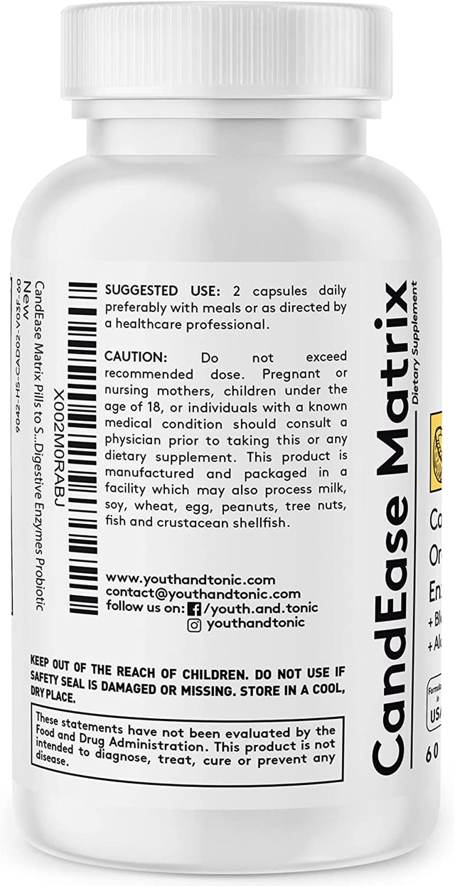 Youth & Tonic Colon Cleanse and Candease Matrix Pills | Support for Body Detox Gut Health & Intestinal Flora Restoring Normal Acidity Level