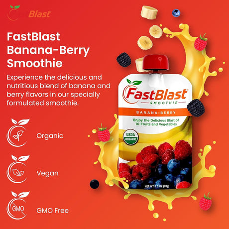 Fastblast Banana-Berry Smoothie - USDA Certified Organic & Research-Backed for Intermittent Fasting Support - Vegan, Gluten-Free, Non-Gmo, Kosher - Delicious & Satisfying