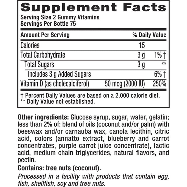 Vitafusion Vitamin D3 Gummy Vitamins, Peach, Blackberry and Strawberry Flavored, 150 Count