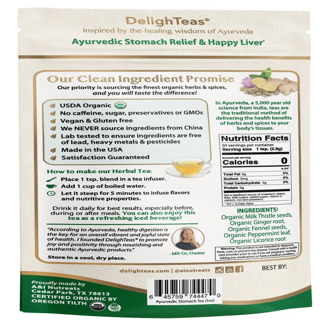 Delighteas Organic Milk Thistle Loose Tea | Ayurvedic Stomach Relief, Digestive Health (50 Servings)