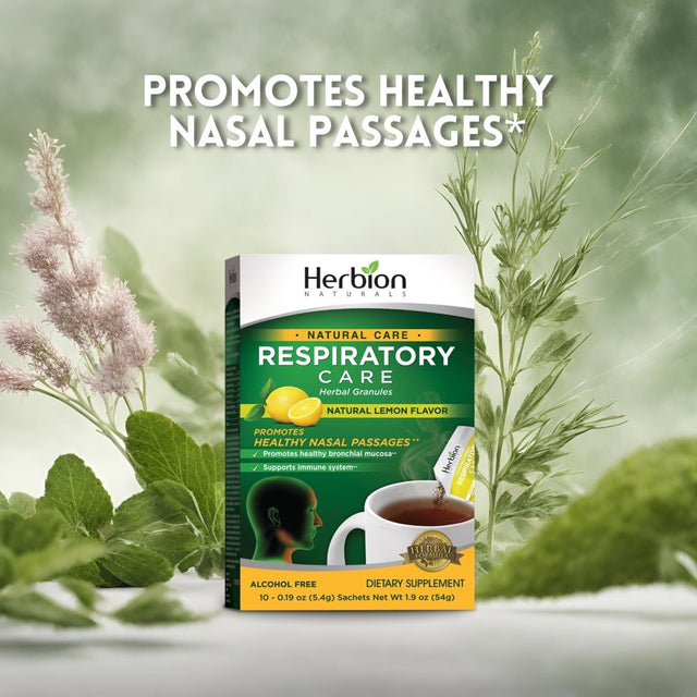 Herbion Naturals Respiratory Care Herbal Granules with Natural Lemon Flavor – 10 Ct, for the Whole Family – Promotes Healthy Respiratory Function - Relieves Cold & Flu Symptoms – Supports Immune Syste