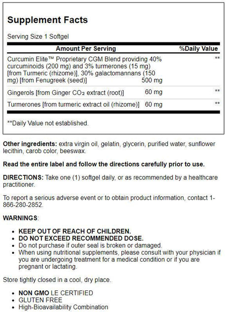 Life Extension Advanced Curcumin Elite™ Turmeric Extract, Ginger & Turmerones - 270X Better Absorption than Standard Curcumin with Complementary Plant Extracts - Gluten-Free, Non-Gmo - 30 Softgels
