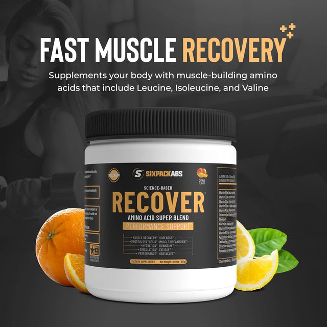 Sixpack Abs Recover Post-Workout Powder, Science-Based Muscle Recovery Drink Supplement for Working Out, Citrus Flavor