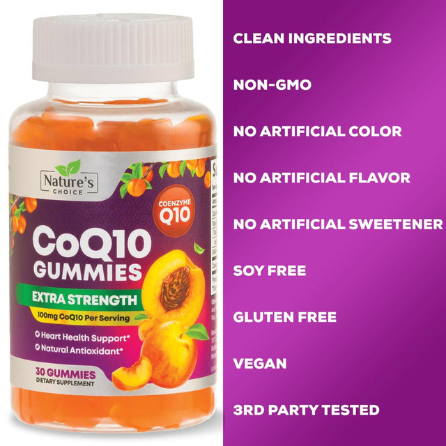 Nature'S Coq10 100Mg Gummies, 3X Better Absorption, Antioxidant for Heart Health Support & Energy Production, Ultra Coenzyme Q10 Vitamins, Coq 10 Supplements, Dietary Supplement, Non-Gmo - 30 Gummies