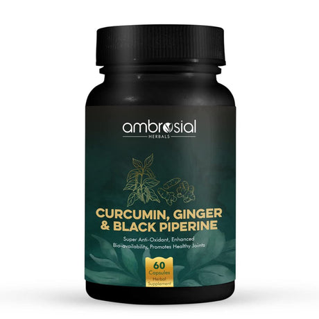 Ambrosial Curcumin Capsules Turmeric and Black Pepper Capsules with Ginger | 95% Curcuminoids Curcumin with Piperine (Pack of 1-60 Capsules)