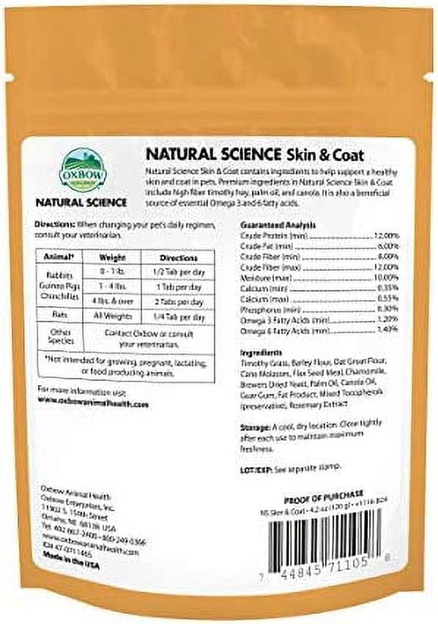 Oxbow Natural Science Skin & Coat Supplement - High Fiber, Palm Oil, Omega 3 and 6 Fatty Acids for Small Animals, 4.2 Oz.