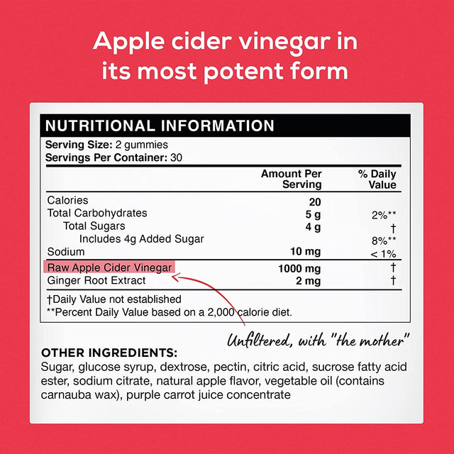 Apple Cider Vinegar Gummies with the Mother - Perfect Balance of Flavor, Nutrition and Advanced Weight Loss Support. Keto-Friendly, Vegan, 60 ACV Gummies for Gut Health, Digestion & Weight Management