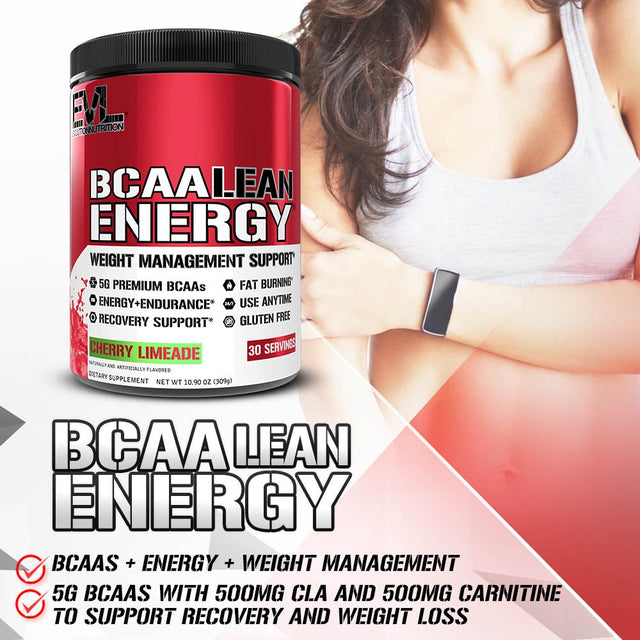 BCAA Lean Energy - Evlution Nutrition BCAA Powder 30 Servings Cherry Limeade Flavor - EVL Natural BCAA Amino Acid Pre Workout Fat Burner Supplement - Performance & Muscle Recovery