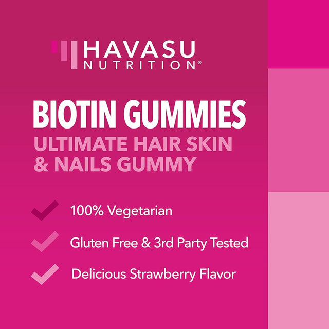 Havasu Biotin Gummies | 5000Mcg Biotin Gummies for Women | Hair, Skin & Nails Supplement, 90Ct