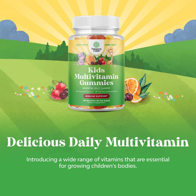 Plant Based Kids Multivitamin Gummies - Multivitamin for Kids Immunity Support Gummies with Vitamins a C D3 E B and Zinc Gelatin and Gluten Free Non-Gmo Kids Vitamins Gummy Multivitamin Formula 120Ct