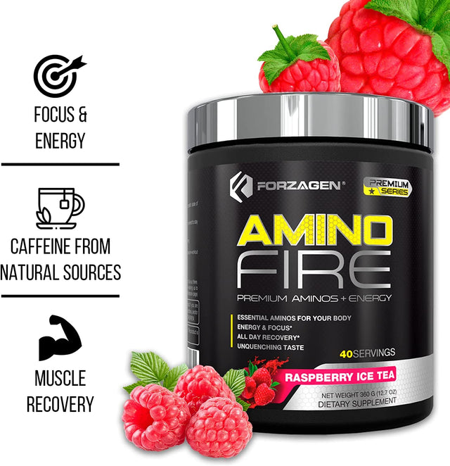 Forzagen Amino Fire 40 Servings, Energy Blend with BCAAS (Raspberry Iced Tea)