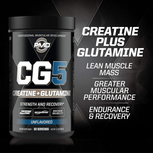 PMD Sports CG5 - Premium Creatine and L-Glutamine Powder (60 Servings) Sports BCAA Charged Amino Acids for Enhanced Recovery – Cherry Limeade (30 Servings)