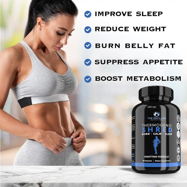 Fat Burner for Women and Men, Appetite Suppressant, Weight Loss Diet Pills, Dietary Supplements 60 Ct., Night Shred Thermogenic Fat Burners, Metabolism Booster and Sleep Aid for Adults