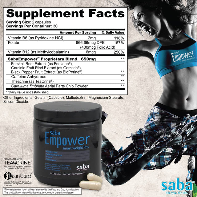 Saba Empower Smart Pills-Weight Loss, Appetite Suppressant, Fat Burner, Boost Energy, Better Mood, More Focus