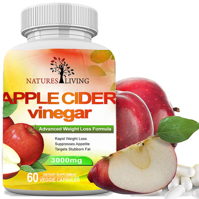 Apple Cider Vinegar 3000Mg Herbal Supplement to Detoxify Toxins by Natures Living (60 Capsules)