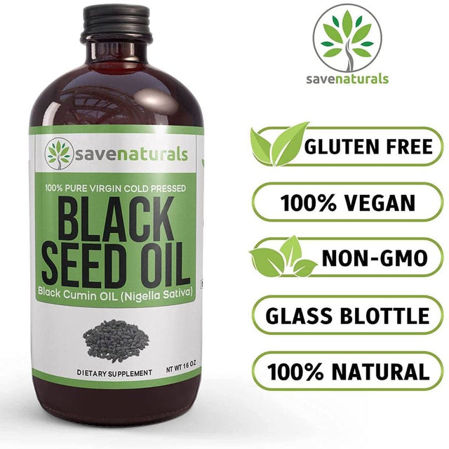 16 Oz Black Seed Oil 100% Pure Cold Pressed Natural Cumin Nigella Sativa Non-Gmo GLASS Bottles Immune Support by Savenaturals