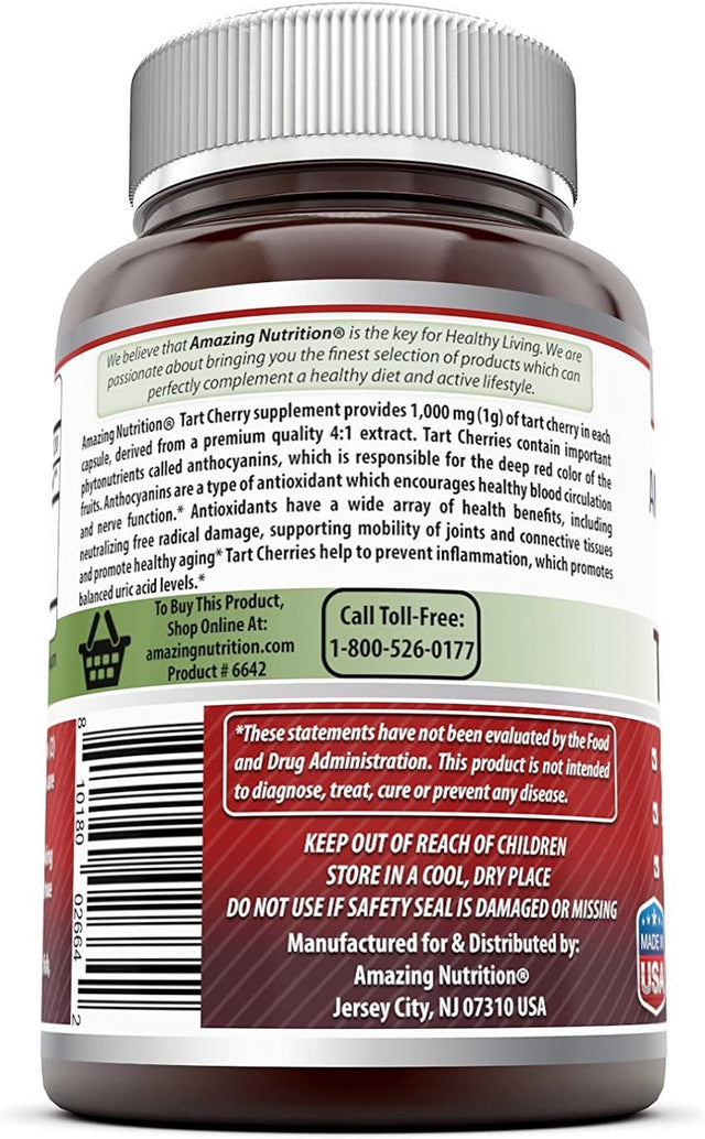 Amazing Formulas Tart Cherry Extract Capsules 1000 Mg, 120 Count (Pack of 3) (Non-Gmo,Gluten Free) - Antioxidant Support - Promotes Joint Health & a Proper Uric Acid Level Balance