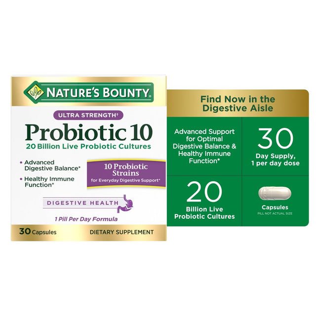 Nature'S Bounty Ultra Strength Probiotic 10, Digestive Health and Immune Support Capsules, 30 Ct