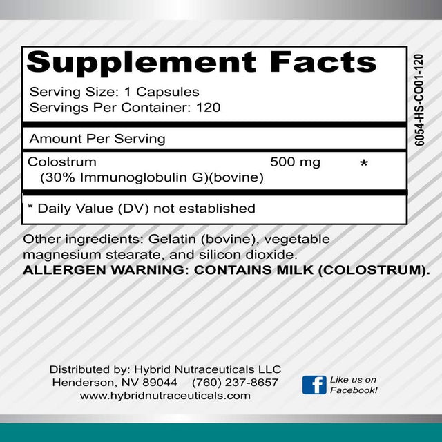 Bovine Colostrum Supplement 500Mg - 30% Igg Immunoglobulin, Immune Support, Bone, Muscle & Gut Health - First Milking, Low Heat Processed - 120 Capsules