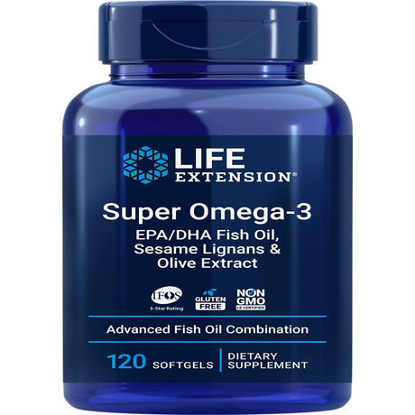 Life Extension Super Omega-3 EPA/DHA Fish Oil, Sesame Lignans & Olive Extract, Heart Health, Brain Health, Inflammation Management, Gluten-Free, Non-Gmo, 120 Softgels