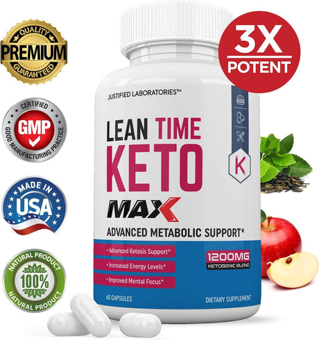 (3 Pack) Lean Time Keto 1200MG Pills Includes Apple Cider Vinegar Gobhb Strong Exogenous Ketones Advanced Ketogenic Supplement Ketosis Support for Men Women 180 Capsules