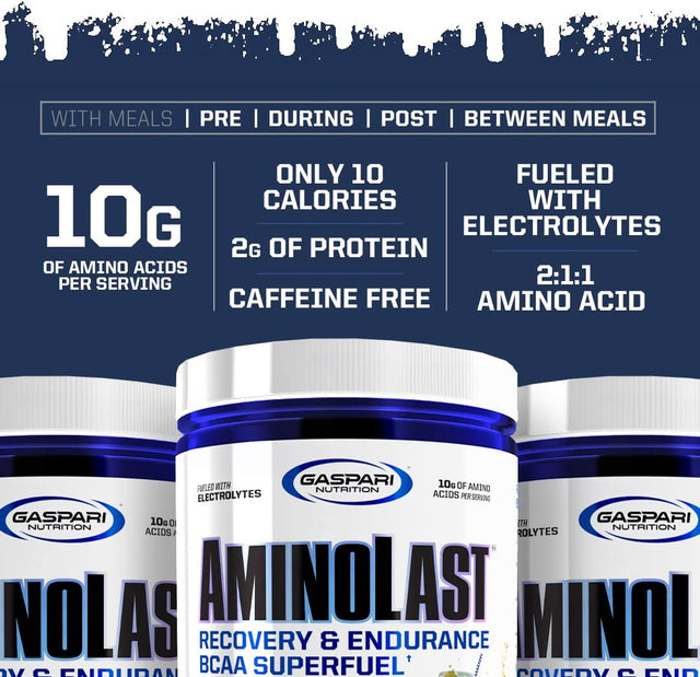 Gaspari Nutrition: Aminolast, Muscle Recovery and Endurance BCAA Fuel, Enhances Recovery & Replenishes Electrolytes, 30 Servings (Peach Raspberry)