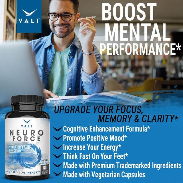 VALI Neuro Force Caffeine & L-Theanine Bundle - Nootropic Brain Booster Supplement for Focus, Memory, Clarity & Energy and Smart Smooth Focused Energy Cognitive Nootropic Supplement