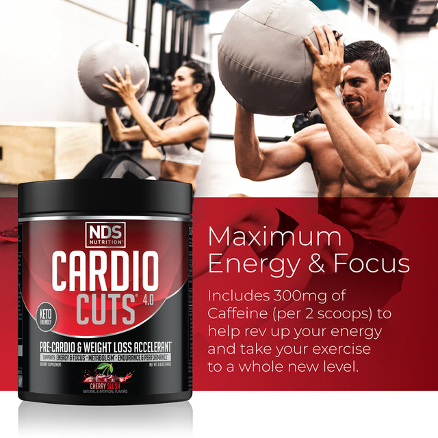 NDS Nutrition Cardio Cuts 4.0 Pre Workout Supplement - Advanced Weight Loss and Pre Cardio Formula with L-Carnitine, CLA, Mcts, L-Glutamine, and Safflower Oil - Cherry Slsuh (40 Servings)