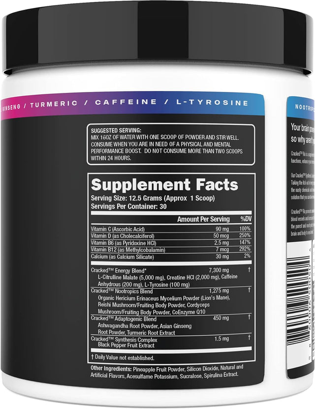 Rx Nootropic Energy Focus Endurance Powder Drink without Beta Alanine Free No Itch Natural Pre-Workout (Fruiting Body Mushrooms, Ashwagandha, Creatine HCL, Vitamins & Dopamine Boost)