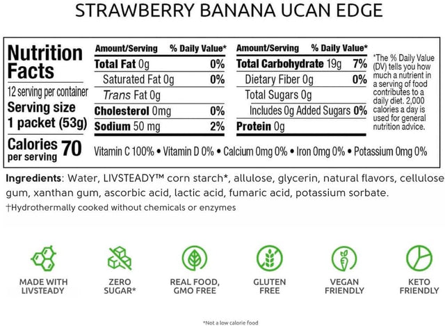 UCAN Edge Energy Gel Shots, Strawberry Banana (12, 2 Ounce Packets) for Running, Training, Workouts, Fitness, Cycling, Crossfit | Sugar-Free, Vegan, & Keto Friendly Energy Supplement