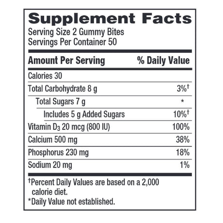 Caltrate Gummy Bites 500 Mg Calcium and Vitamin D Supplement, Black Cherry, Strawberry, Orange - 100 Ct