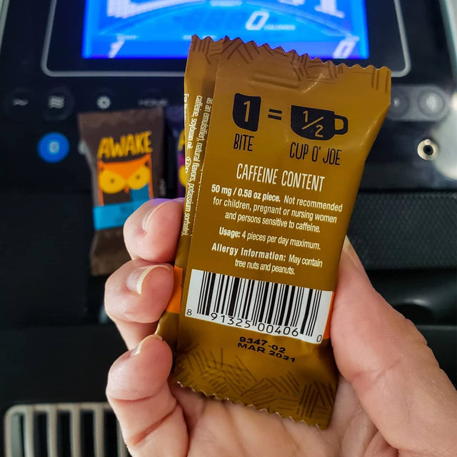 AWAKE - Caffeinated Chocolate Bites - Coffee Alternative - Low Calorie Snacks - Bite Size Energy Bars - 50Mg of Caffeine in Each Bite - Non GMO - Low Carb - Gluten Free - Caramel Chocolate - 30 Bites