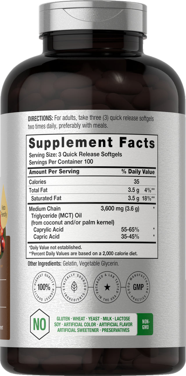 Keto MCT Oil | 3600 Mg | 300 Softgels | Coconut Oil Pills | by Horbaach