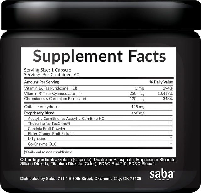 Saba Skinny 5000 -Fat Loss -Weight Loss-Appetite Control -Mild Jitter-Free Energy- Focus -60 Capsules