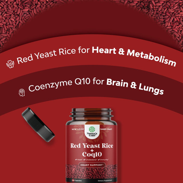 Red Yeast Rice with Coq10 Supplement for High Cholesterol - Extra Strength Citrinin-Free Red Yeast Rice 1200 Mg per Serving Capsules with Coq10 100Mg per Serving - Supplement for Heart Health